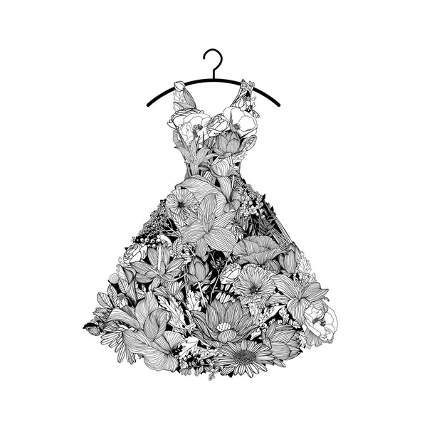 ドレスの花。黒と白 — ストックベクタ
