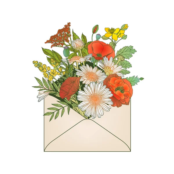 Конверт з різноманітними квітами — стоковий вектор