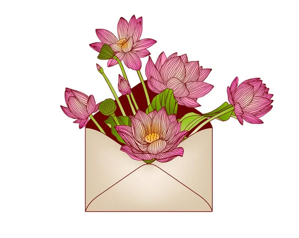 Envelope with pink lotus flowers — Stock Vector