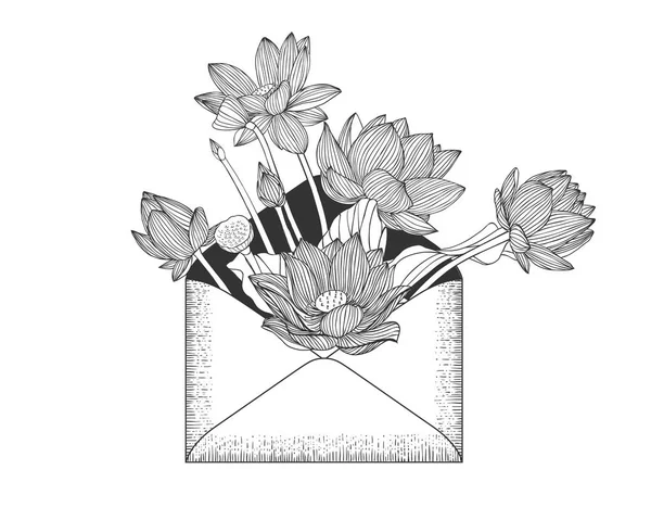 Конверт с цветами лотоса (водяной лилии) . — стоковый вектор