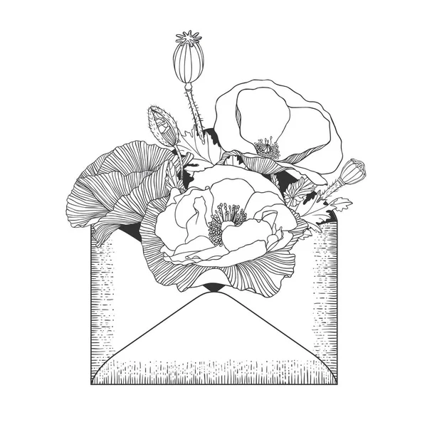 Sobres con flores de amapola roja . — Archivo Imágenes Vectoriales
