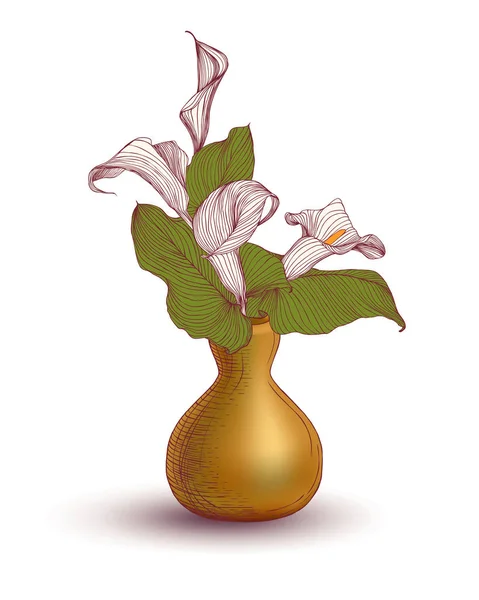 Vase mit Calla-Lilienblüten — Stockvektor