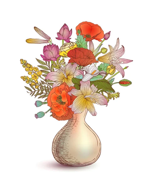 Vase avec fleurs assorties — Image vectorielle