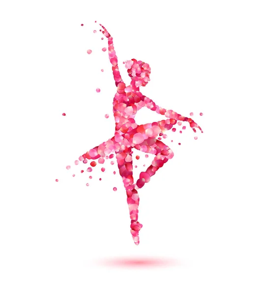 Ballerina-Silhouette aus rosa Rosenblättern — Stockvektor