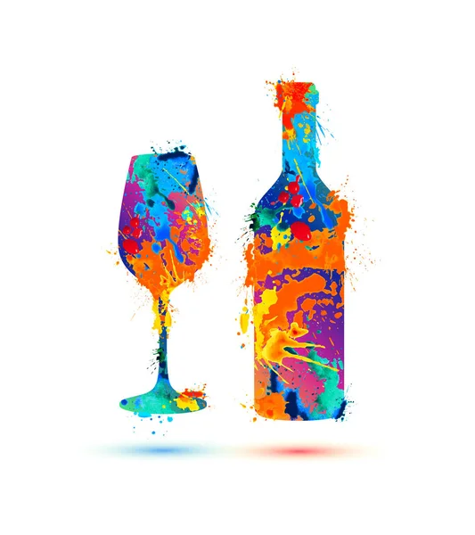 Copo de vinho e garrafa — Vetor de Stock