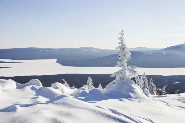 산 범위 Zyuratkul에서에서 호수 보기, 겨울. 눈 cov — 스톡 사진