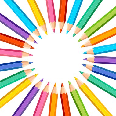 Beyaz arka plan ile renkli kalemler 