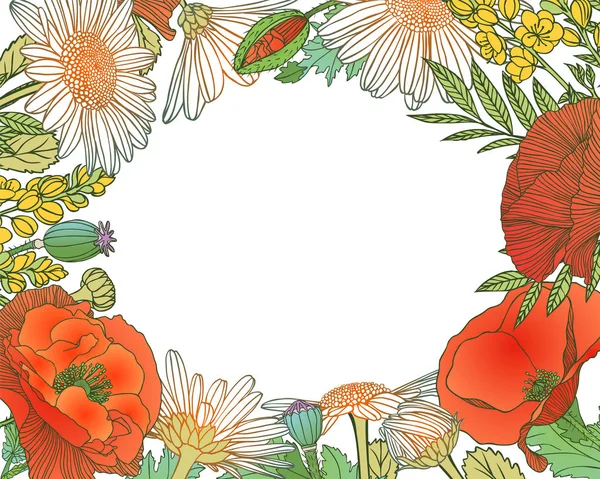 Frame met kleurrijke bloemen. Vector achtergrond — Stockvector