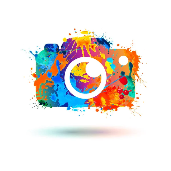 Icono de cámara fotográfica. Pintura para salpicaduras — Vector de stock