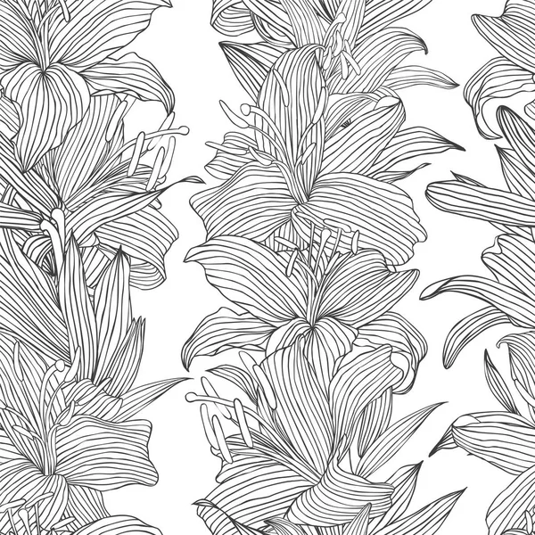 완벽 한 꽃 패턴입니다. 선형 로얄 백합 꽃. — 스톡 벡터