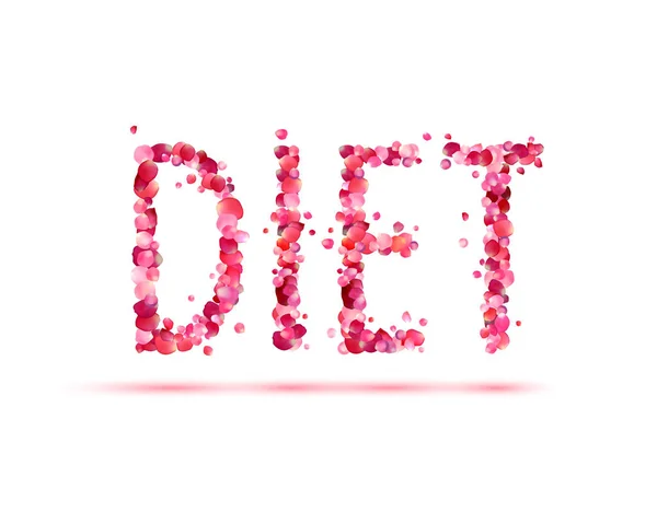 Diet. Vector pink rose petals word — Stock Vector