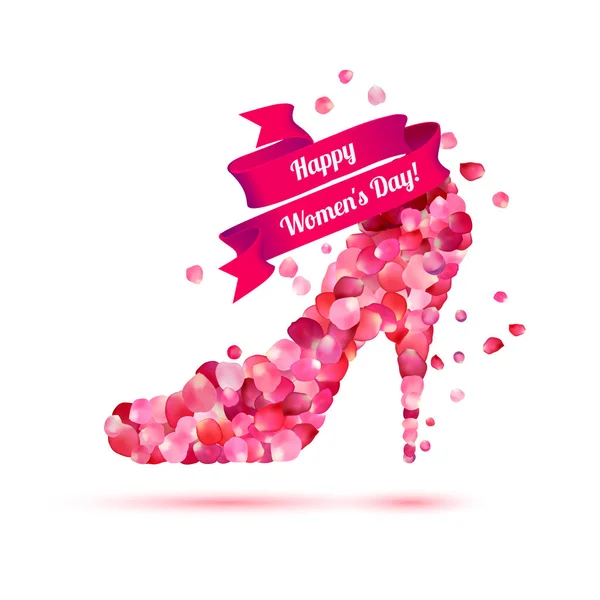 ¡Feliz día de la mujer! 8 de marzo de vacaciones. Zapato tacones altos . — Vector de stock