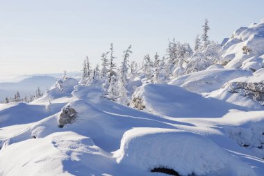 Dağ Zyuratkul. Orman ve snowdrifts, kış landscap