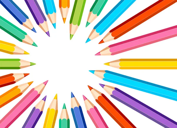 Cadre avec crayons de couleur sur fond blanc — Image vectorielle