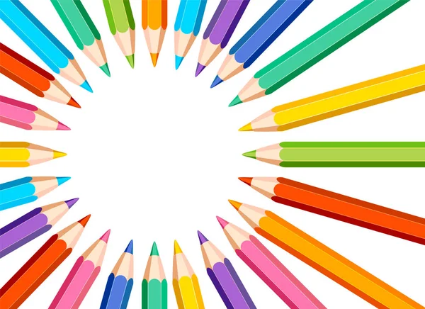 Cadre arrondi avec crayons de couleur sur fond blanc — Image vectorielle