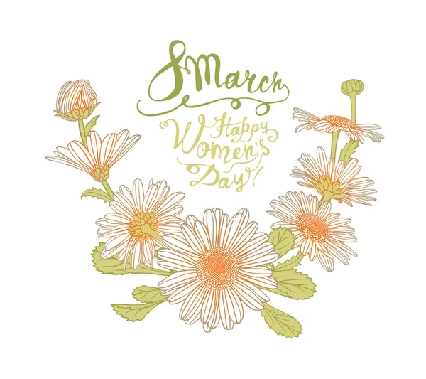 8 mars. Glad kvinnodagen! Kamomillblommor — Stock vektor