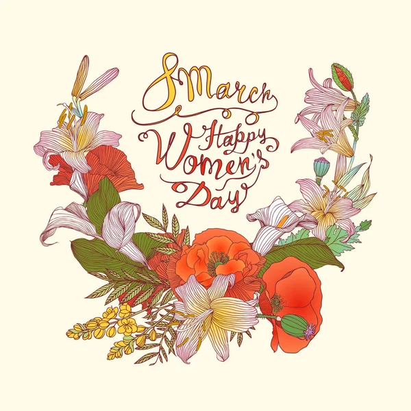 8 de marzo. ¡Feliz Día de la Mujer! Flores — Vector de stock