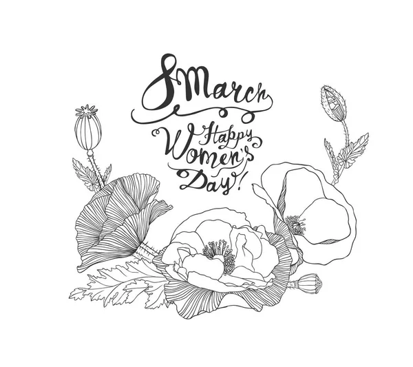 8 de marzo. ¡Feliz Día de la Mujer! Flores de amapola — Archivo Imágenes Vectoriales