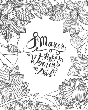 8 Mart. Mutlu Woman's Day! Lotus çiçekli çerçeve