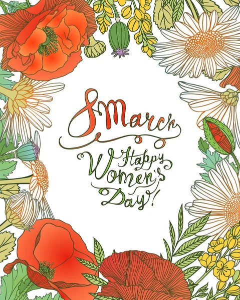 8 de marzo. ¡Feliz Día de la Mujer! Marco floral vectorial — Vector de stock