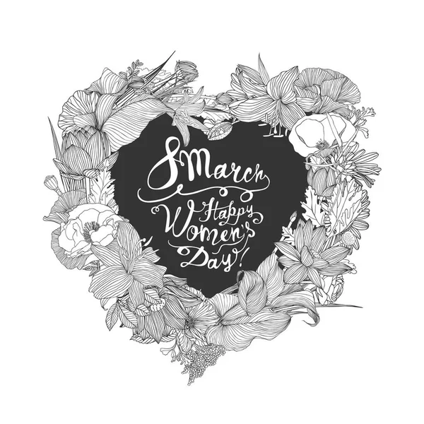 8 de marzo. ¡Feliz Día de la Mujer! Corazón floral — Vector de stock