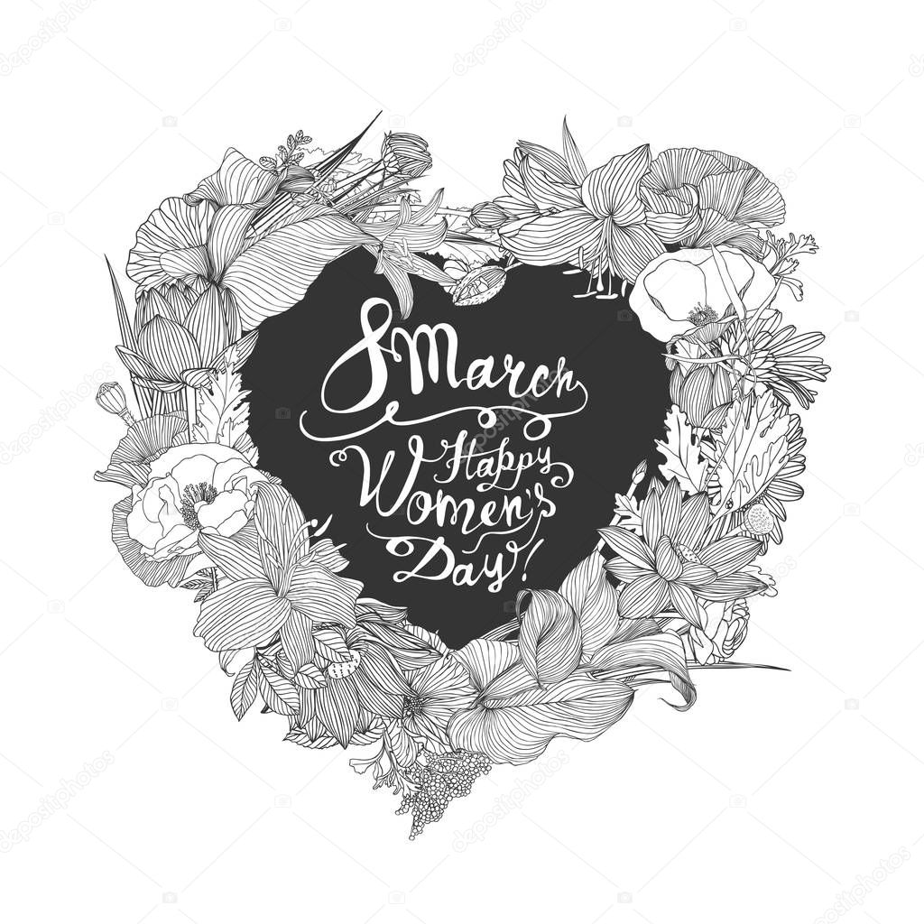 8 march. Happy Woman's Day! Floral heart