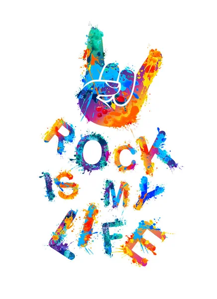 Rock is mijn leven. Teken van de hoorns — Stockvector