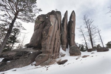 Rezerv Krasnoyarsk Pillars manzara. Rock tüyler