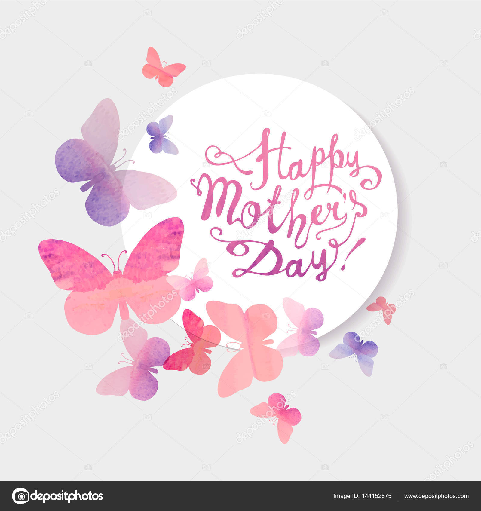 Happy Mother's Day! Pink watercolor butterflies — Stock ...