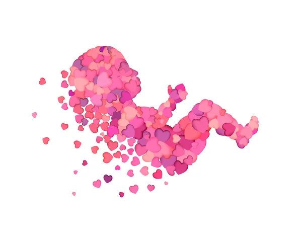 Silueta de bebé recién nacido de corazones rosados — Vector de stock