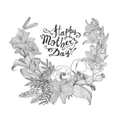 Mutlu anneler günü! Doğrusal çiçekler ile tebrik kartı