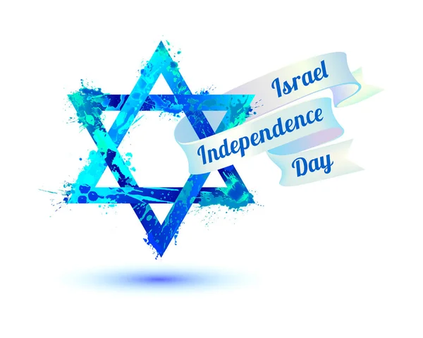 Día de la independencia de Israel. David estrella de pintura de salpicadura — Vector de stock