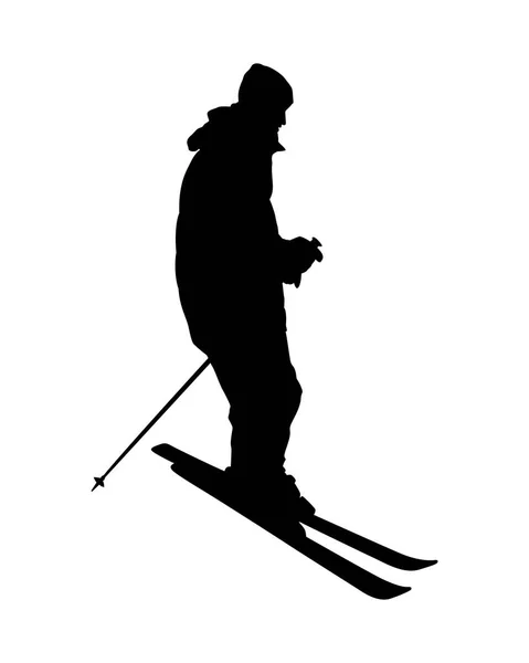 Männersilhouette beim alpinen Skifahren — Stockvektor
