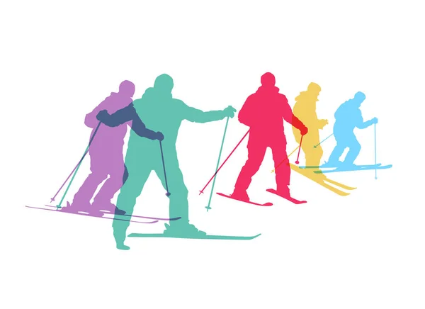 Vector silhouettes of a skiing man — Stock Vector
