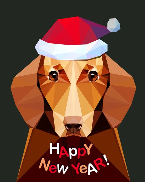 ¡Feliz Año Nuevo! Tarjeta con perro salchicha — Archivo Imágenes Vectoriales