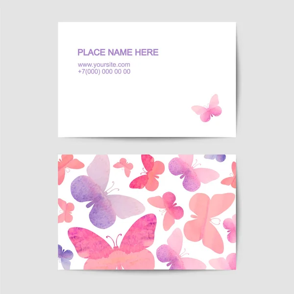 Modelo de cartão de visita com borboletas rosa —  Vetores de Stock