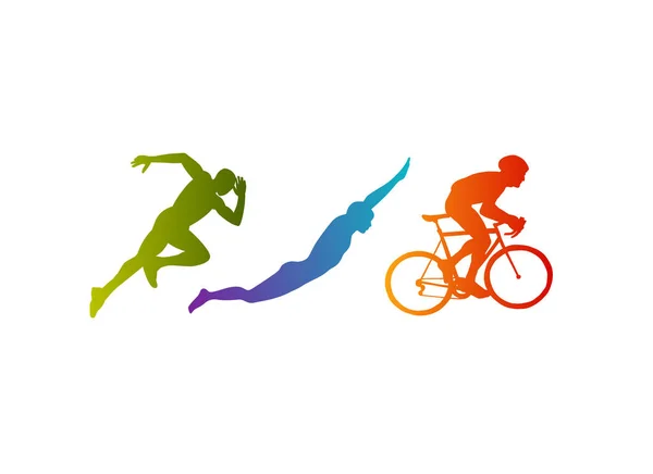 Triathlon vector silhouettes set. — Stock Vector