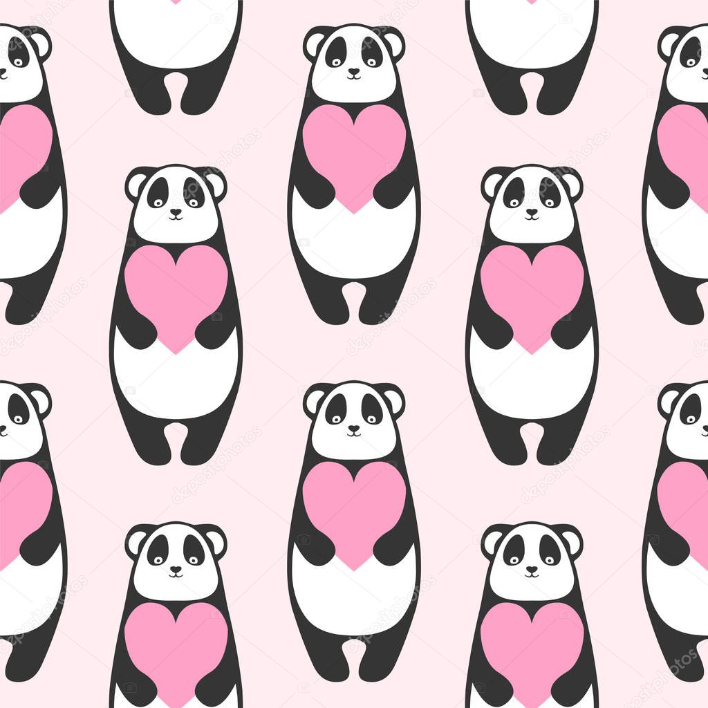 Seamless pattern - panda with heart