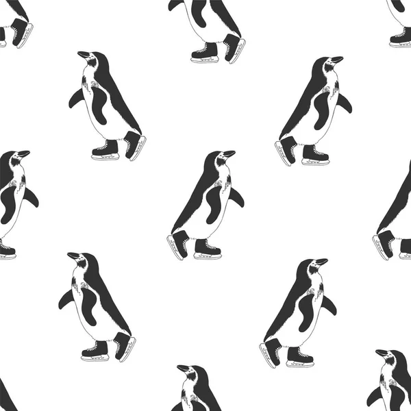 Seamless pattern - penguins on ice skates. — Stock Vector
