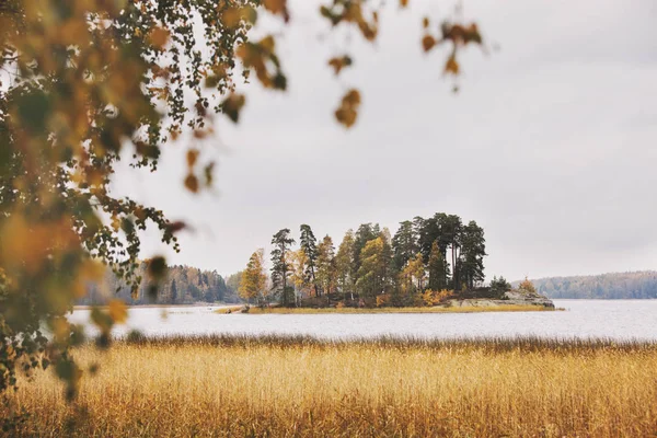 Выборг. Остров в парке Монрепо. Осенний пейзаж . — стоковое фото