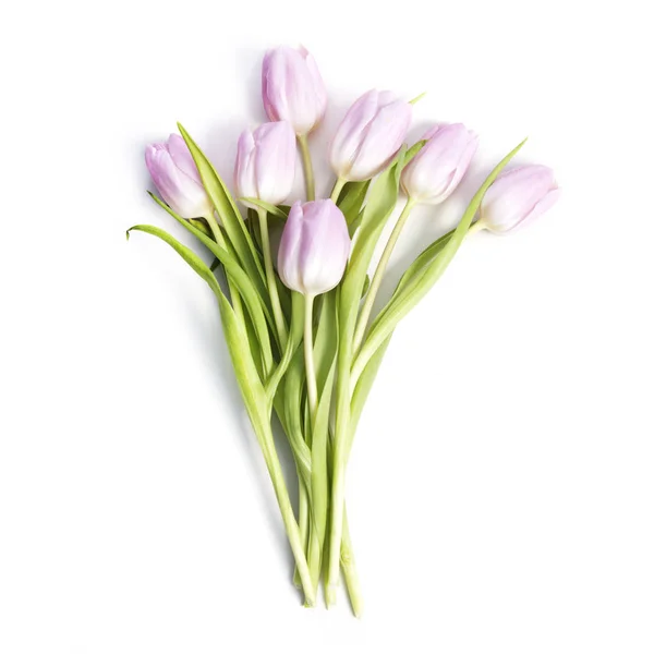 Buquê de tulipas rosa no fundo branco — Fotografia de Stock