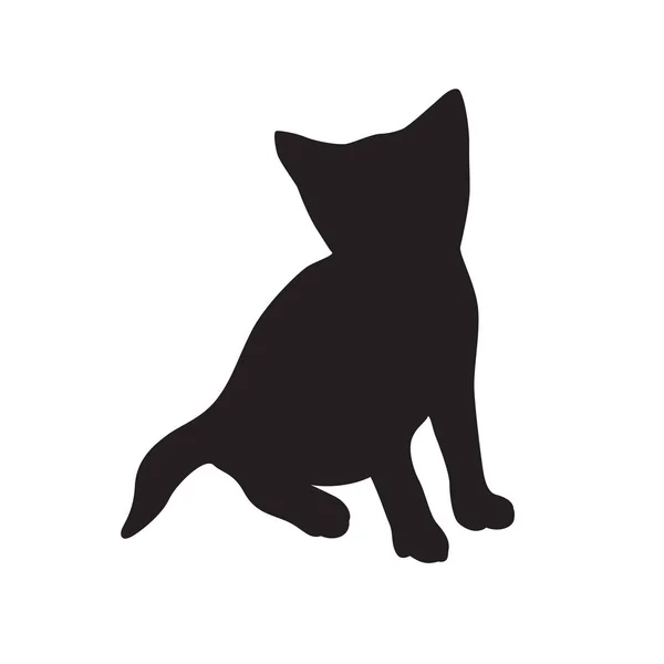 Gatito silueta negro en blanco backgruond — Vector de stock