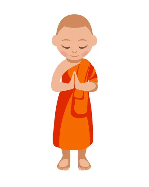 Niño monje budista rezando — Vector de stock