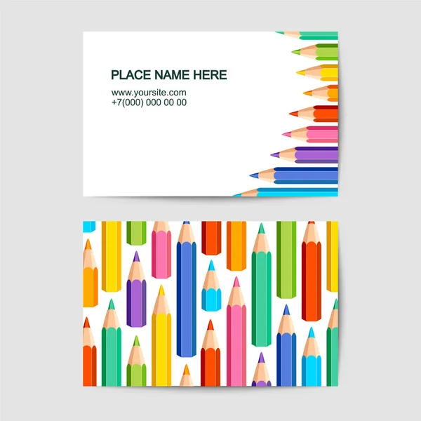 Шаблон візитної картки з кольоровими олівцями — стоковий вектор