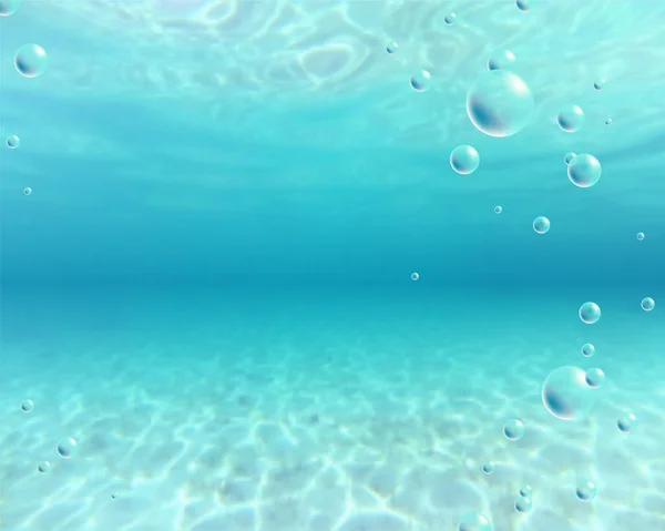 Podłoże pod wodą. Błękitne morze woda i bąbelkami — Wektor stockowy