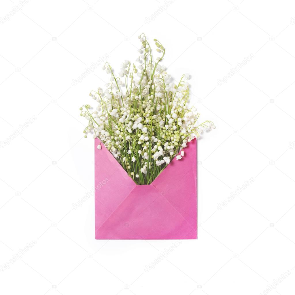 Lily of the valley flowers in envelope