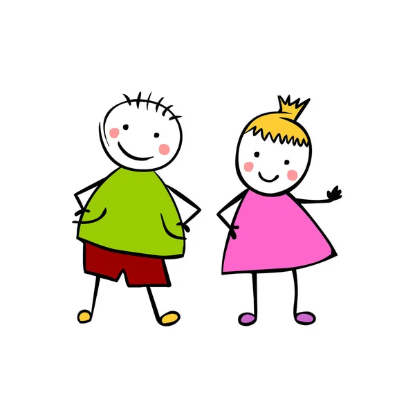 Boy and girl. Children's style vector couple — Stock Vector