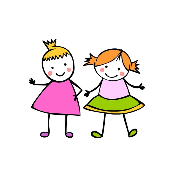 Vänner. Två flickor. Personer i barnens stil — Stock vektor