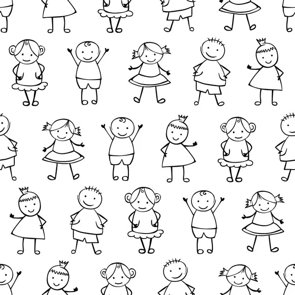 Seamless vector pattern - people in children's style — Stock Vector