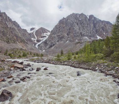 Aktru Nehri. Altay Dağları manzara